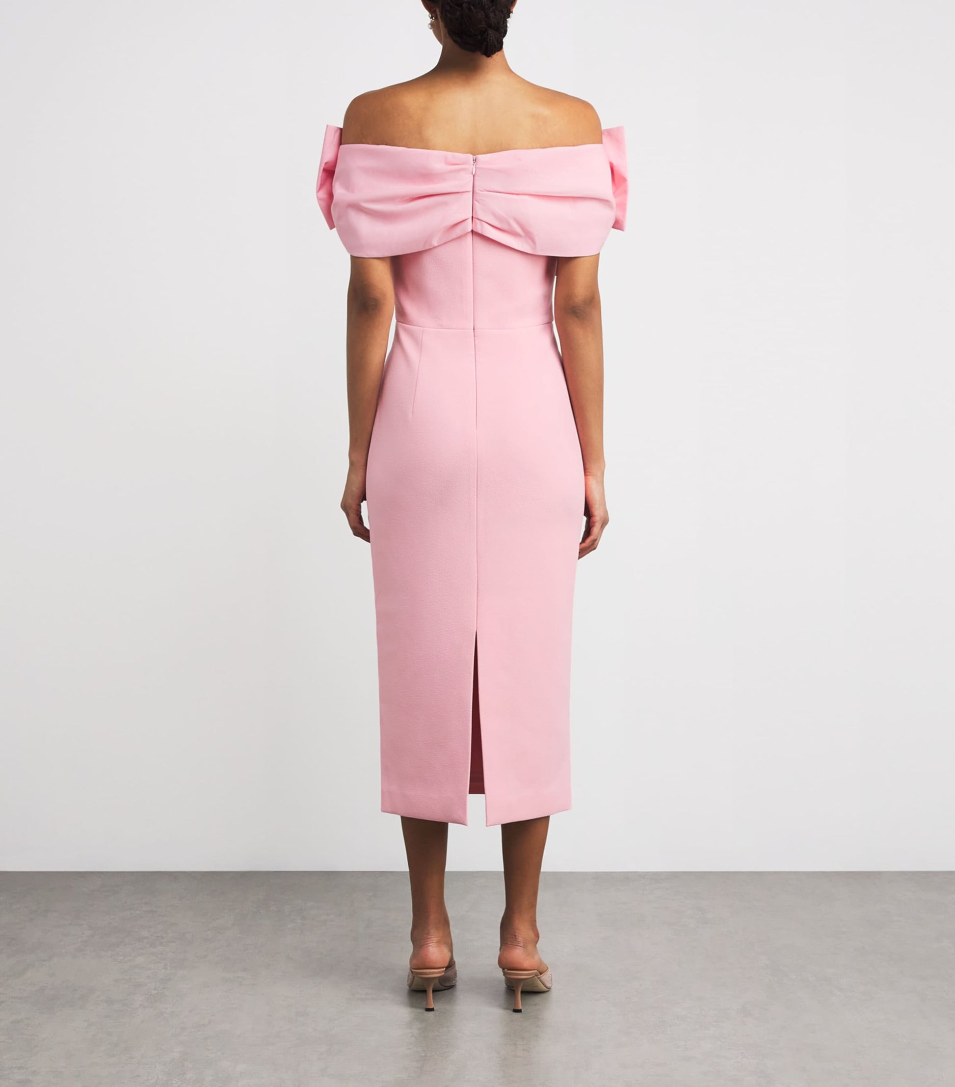 Rebecca Vallance Pink Crêpe Bow-Detail Isabella Midi Dress