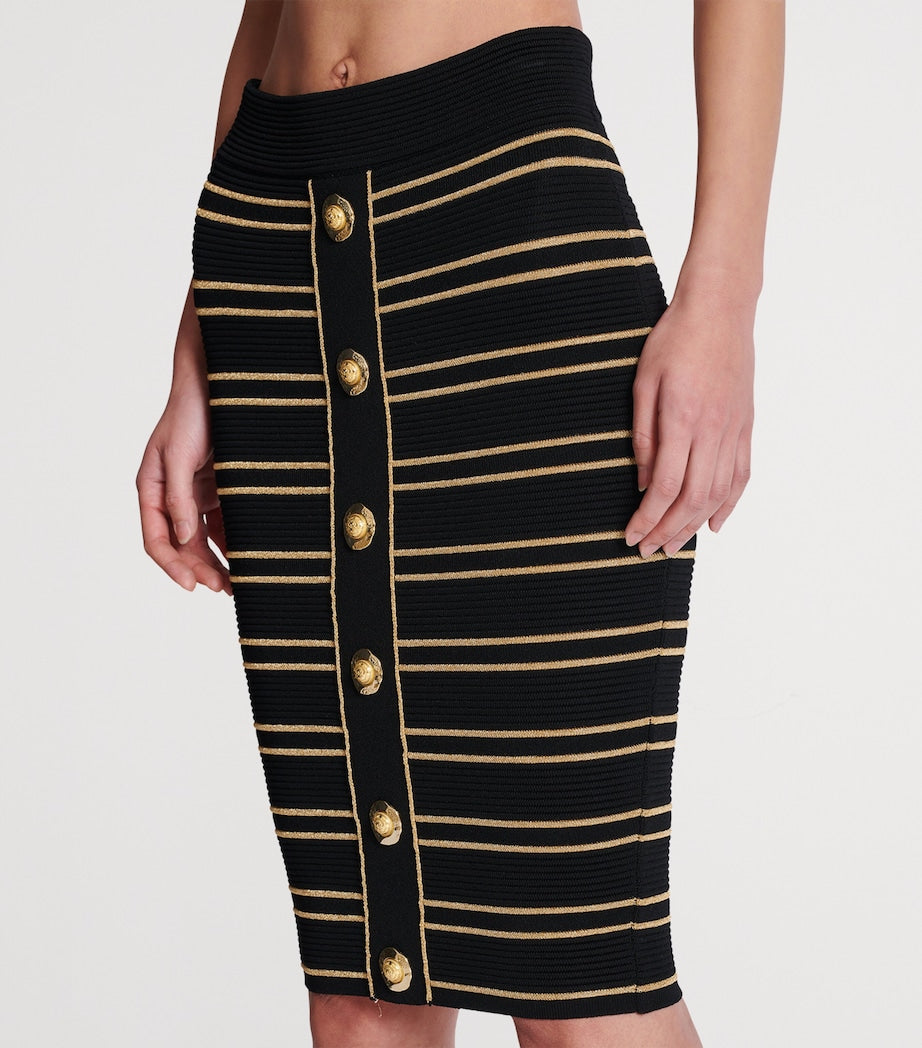 Balmain Black Stripe Midi Pencil Skirt