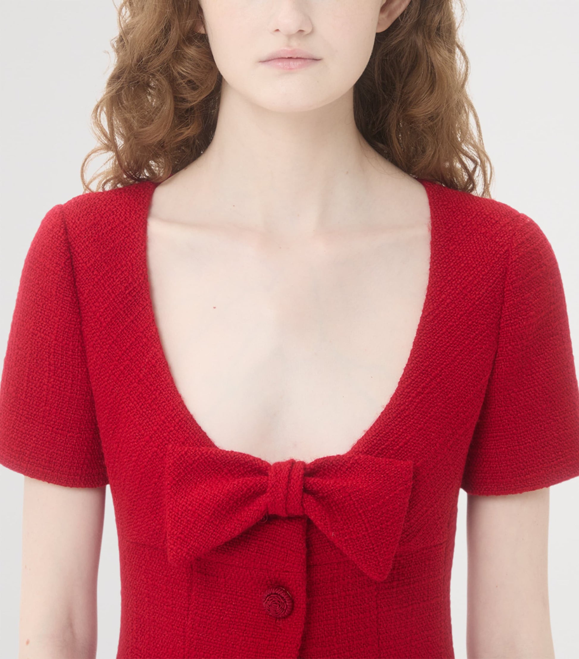 Valentino Red Virgin Wool Bow-Detail Mini Dress