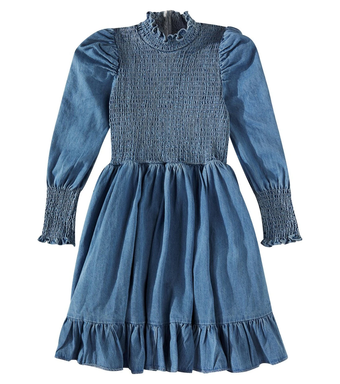 Petite Amalie - Shirred cotton chambray dress