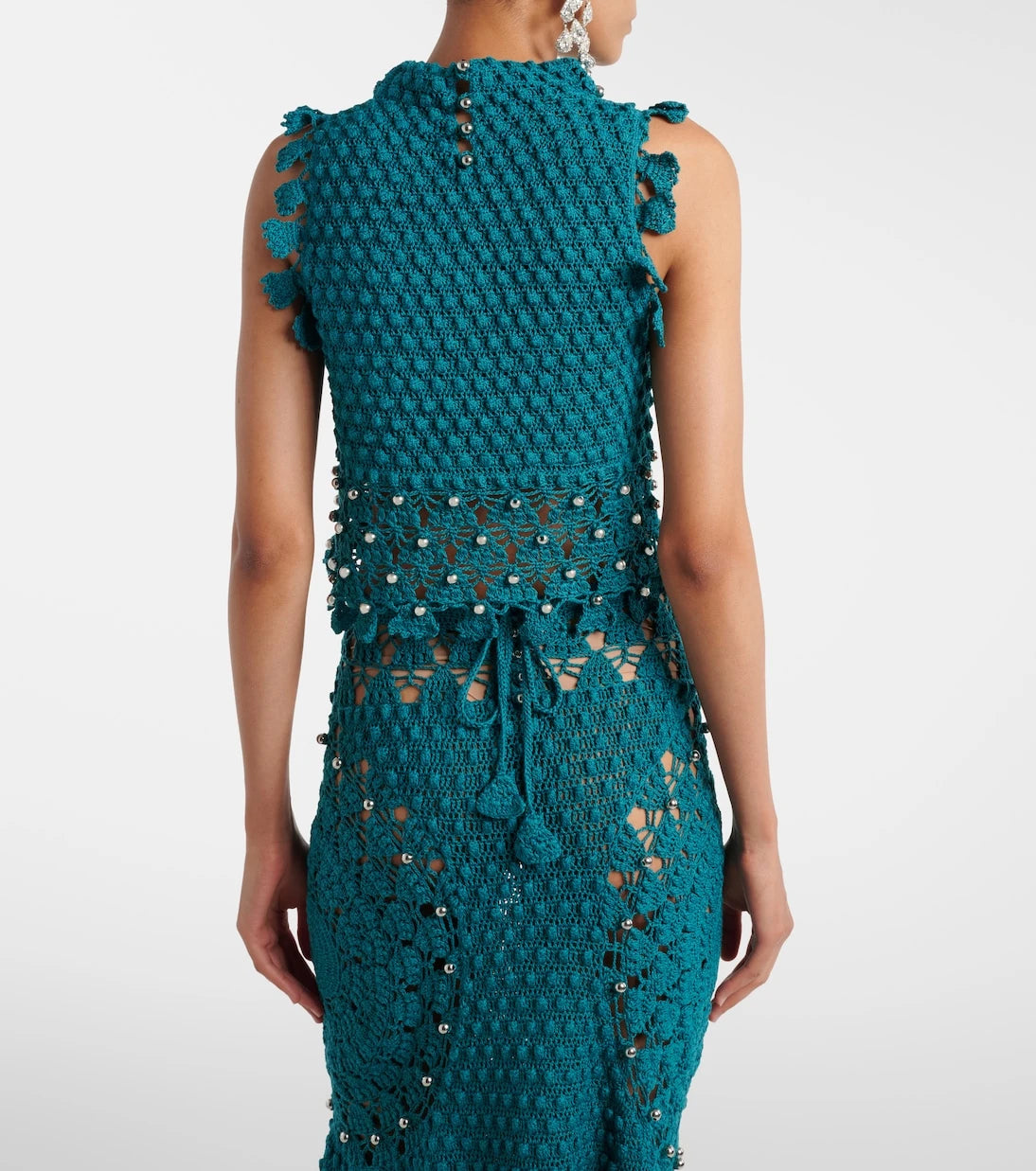 Rabanne - Embellished crochet cotton top