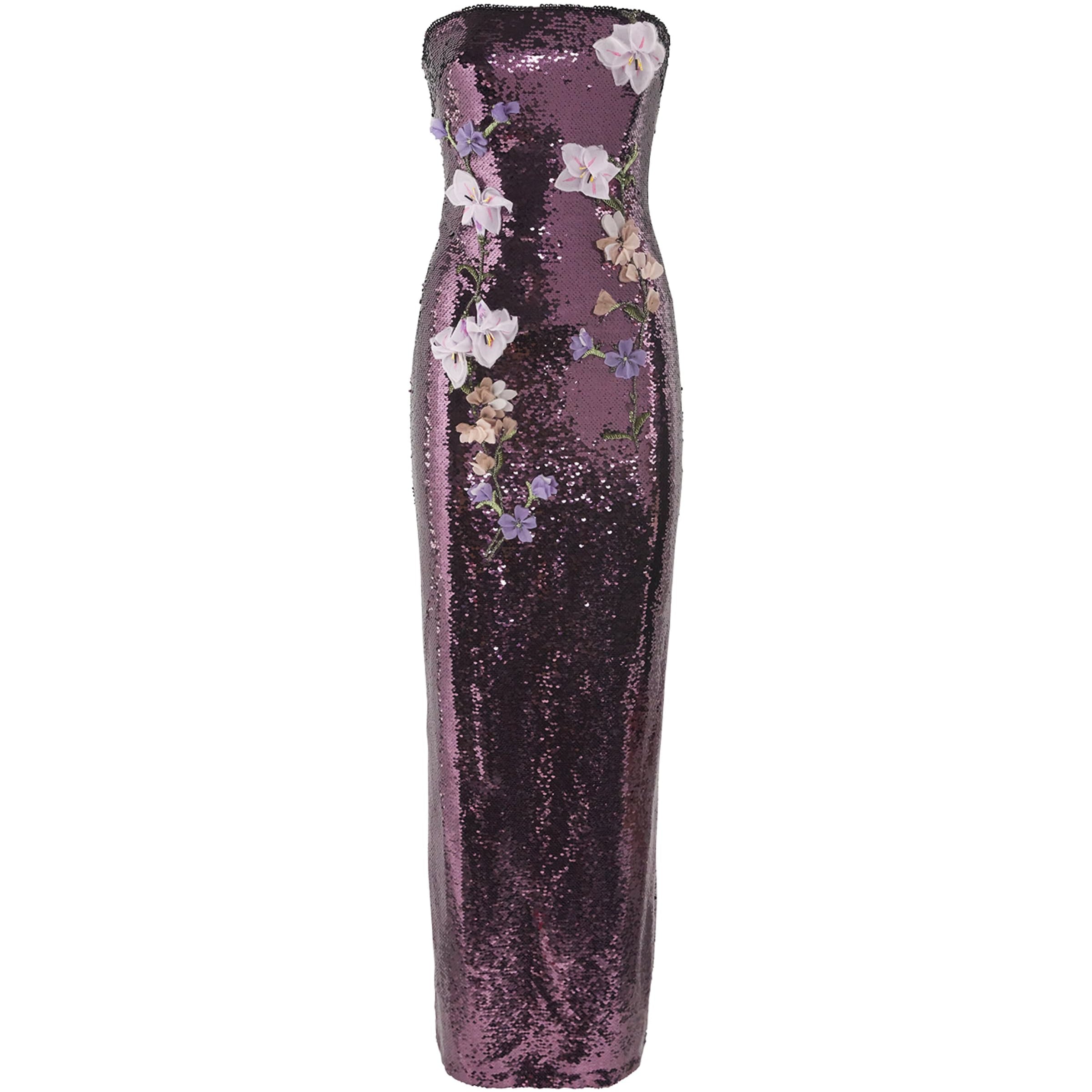 Black Sequin Floral Column Gown