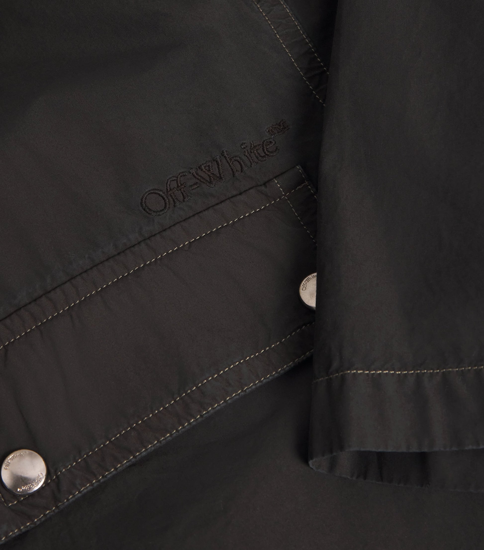 Off-White Cotton Arrow Print Zip-Up Short-Sleeve Shirt