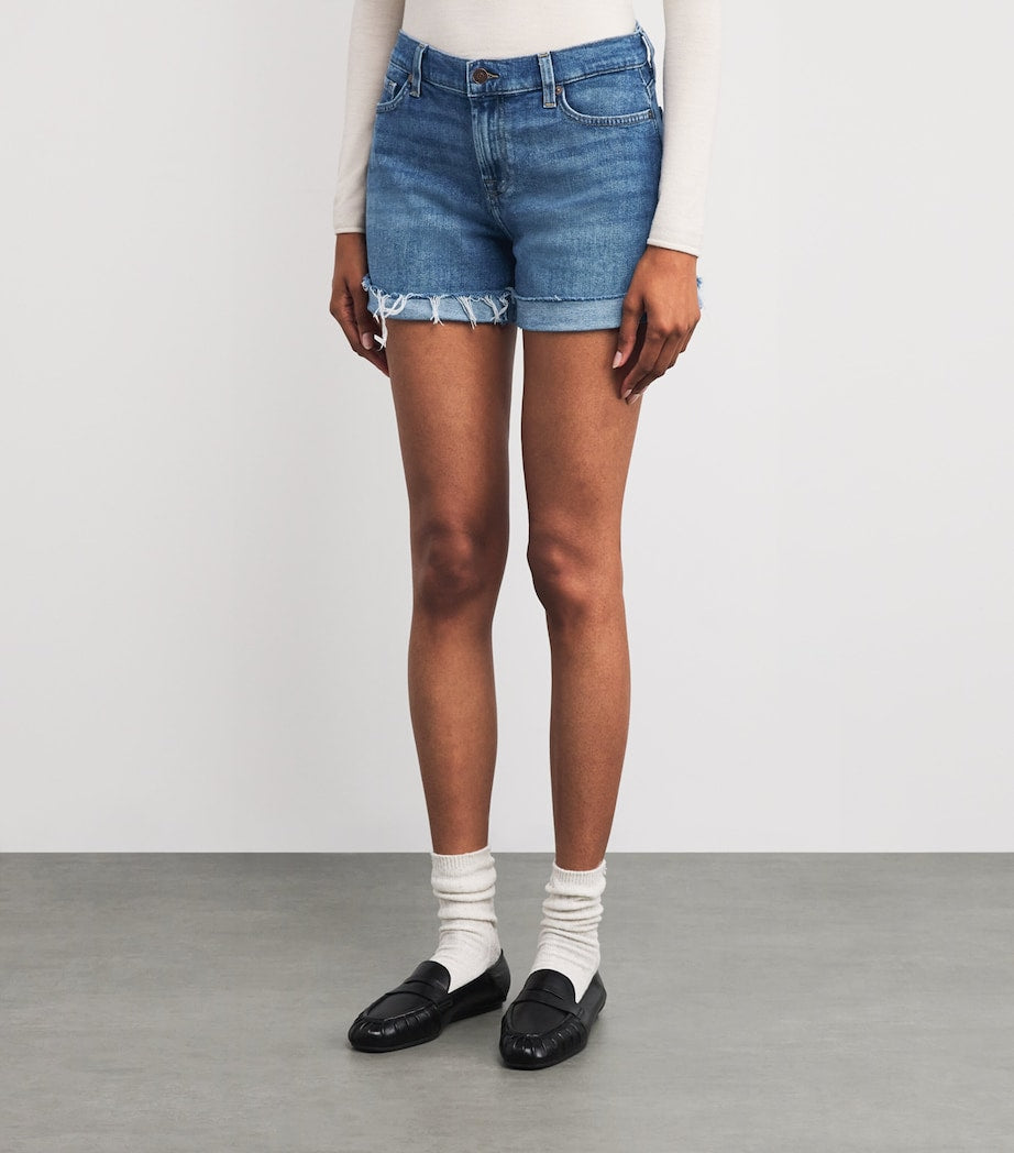 7 For All Mankind Blue Mid Roll Denim Shorts