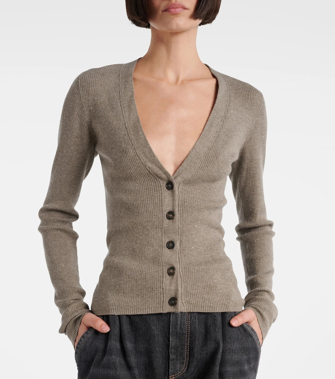 Brunello Cucinelli - Ribbed-knit lamé cardigan