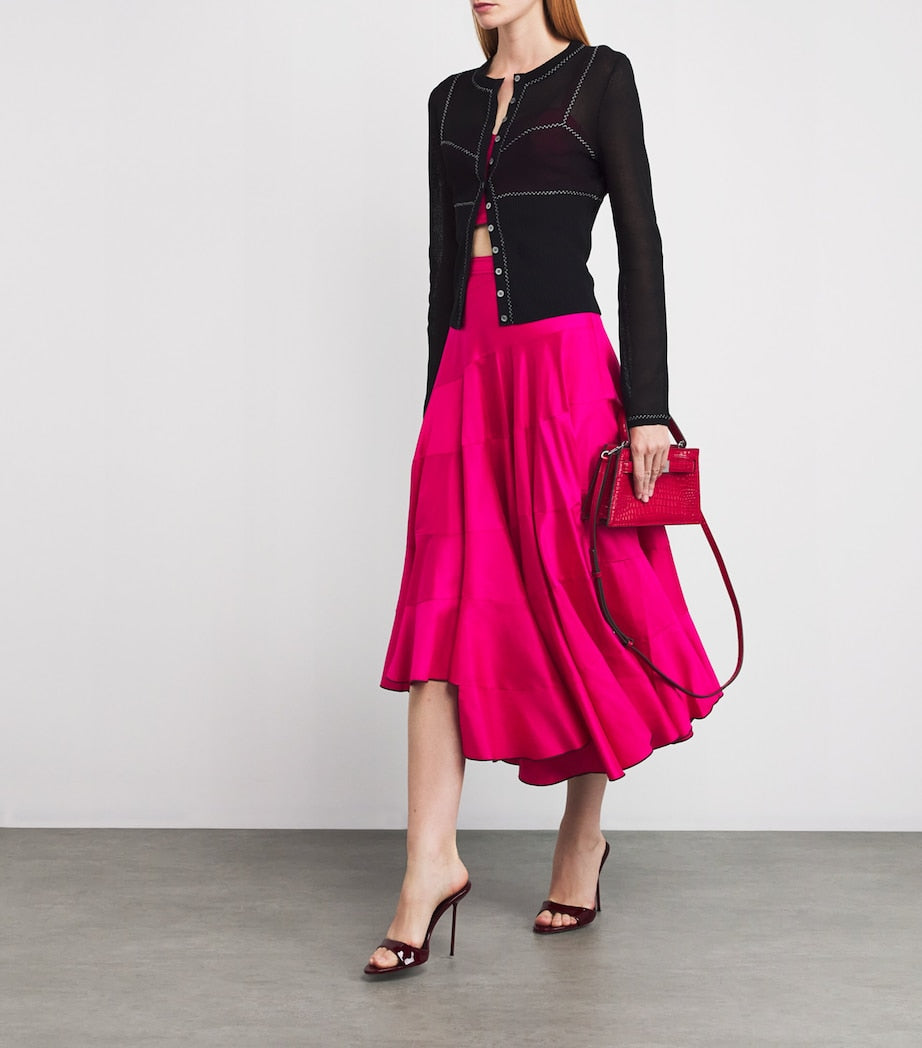 Tory Burch Pink Silk Voile Flared Midi Skirt