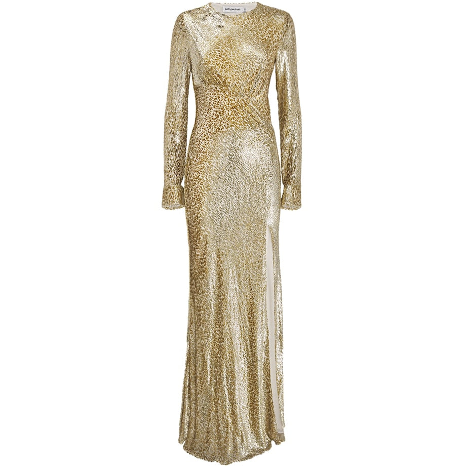 Self-Portrait Gold Metallic Cut-Out Maxi Dress