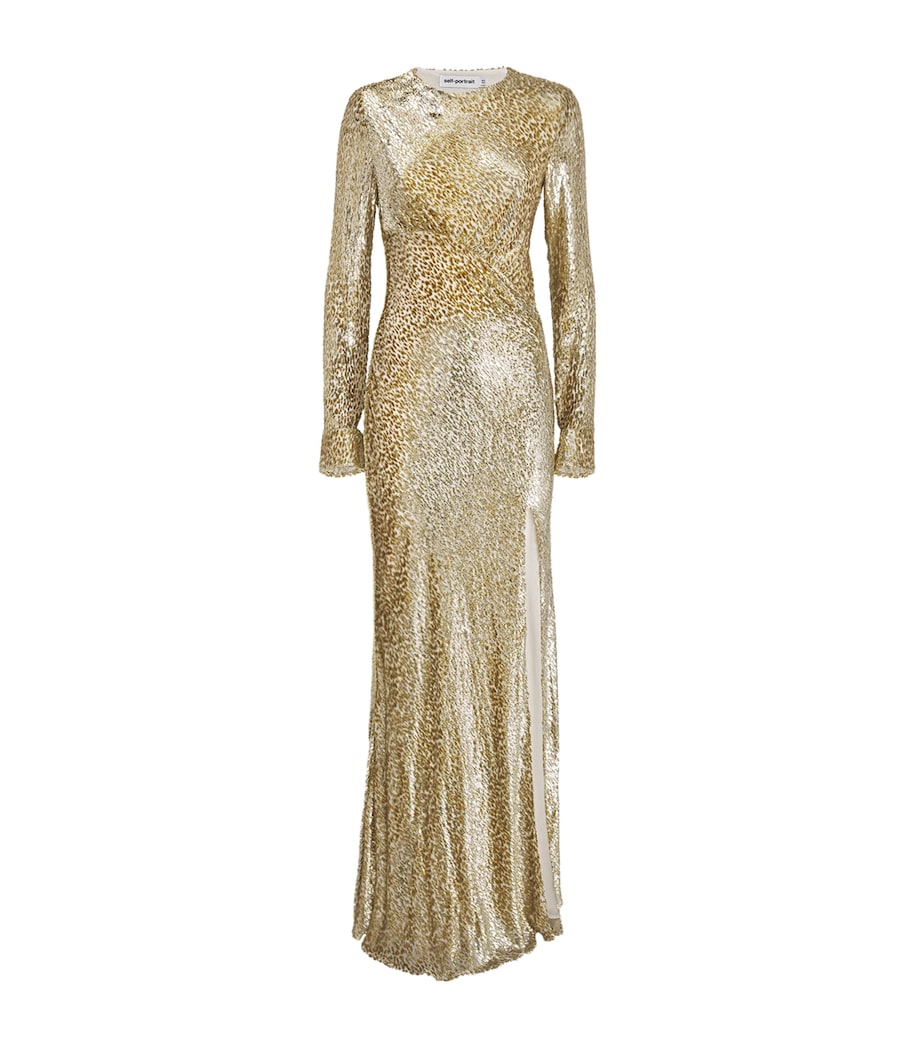 Self-Portrait Gold Metallic Cut-Out Maxi Dress