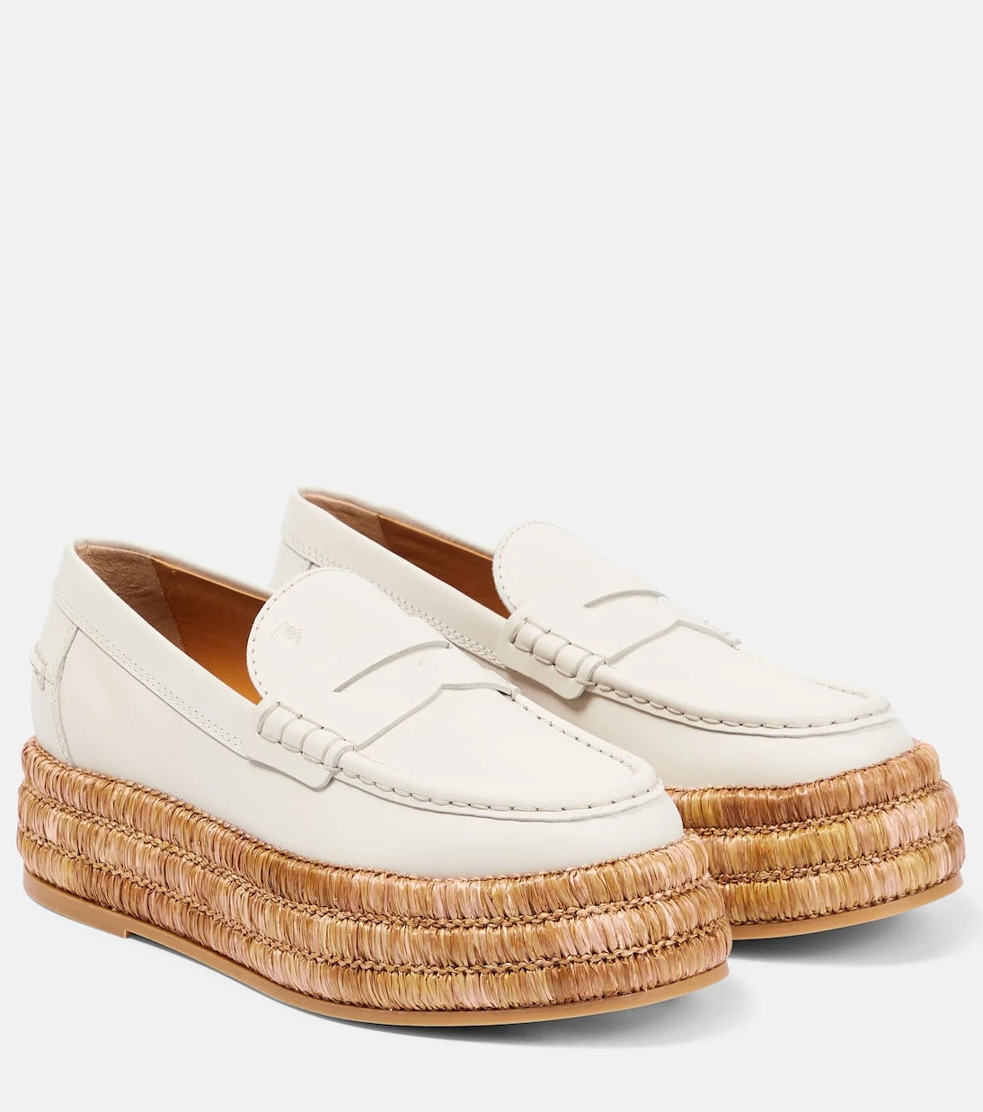 Tod's - Leather and raffia platform loafers