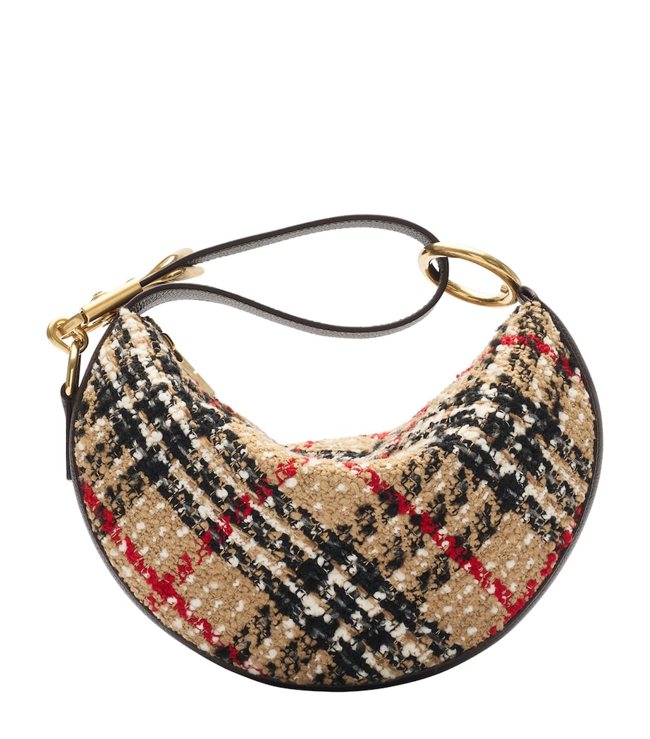 Beige Leather and Bouclé Knight Arc Shoulder Bag