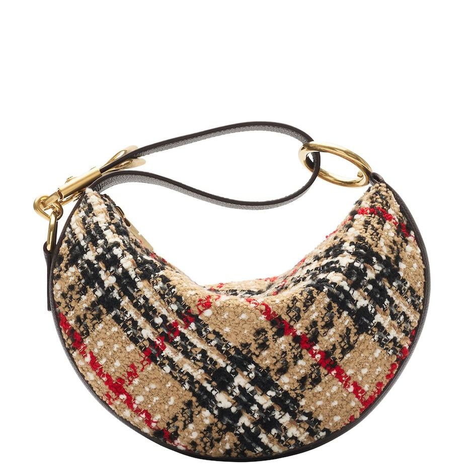 Beige Leather and Bouclé Knight Arc Shoulder Bag