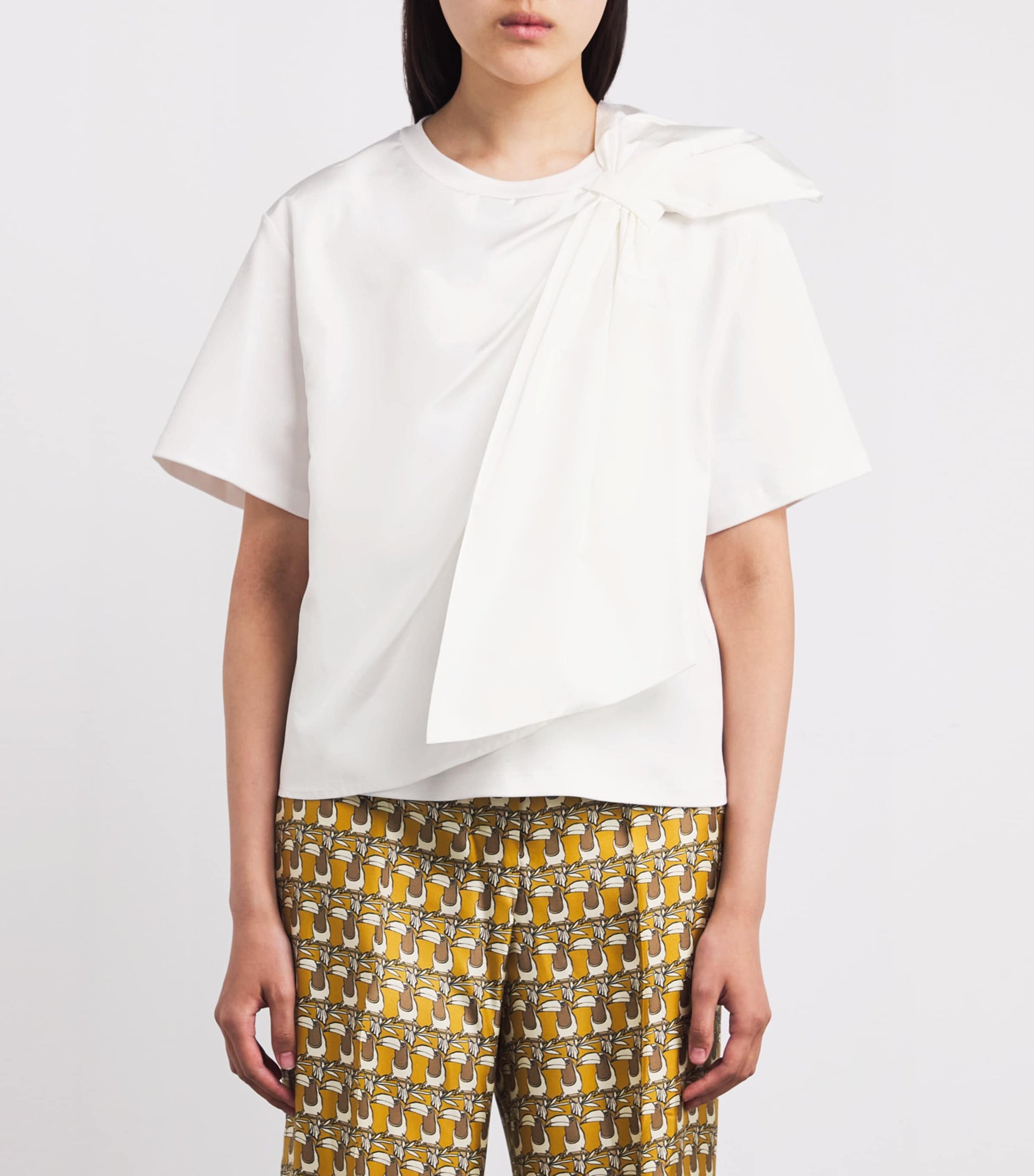 Max Mara White Cotton Bow-Detail T-Shirt