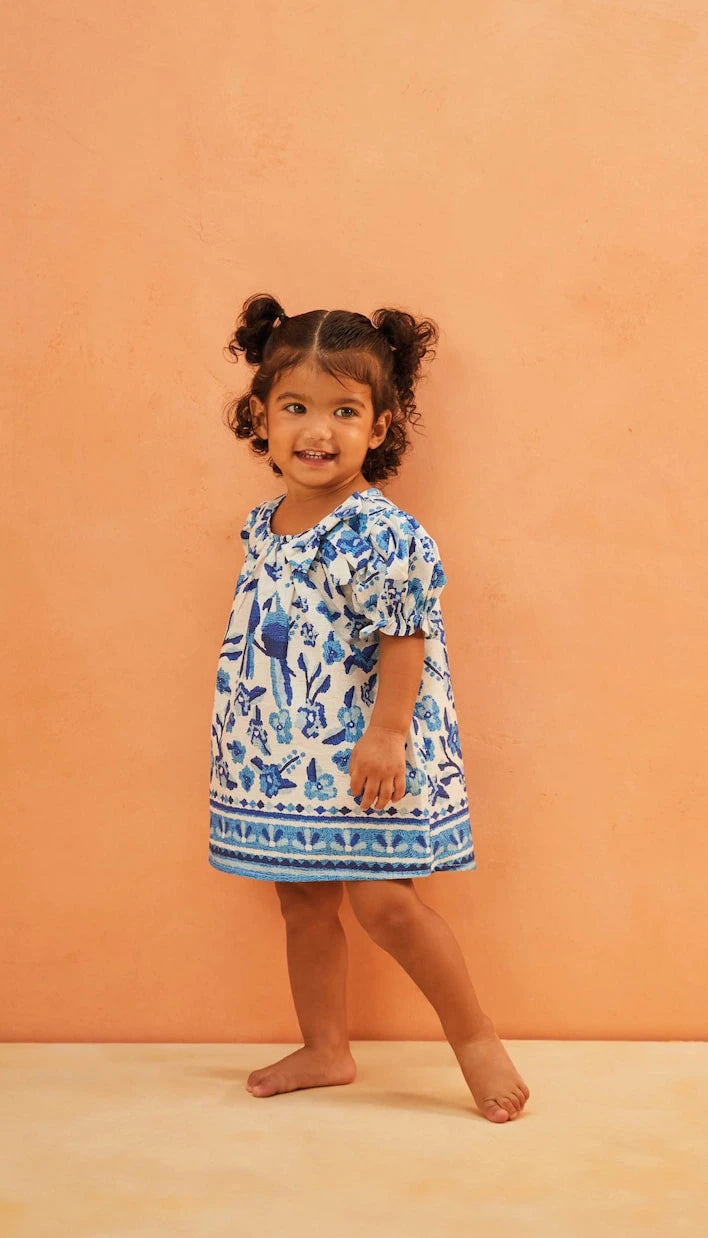 Fábula - Baby printed smocked cotton dress and bloomers set