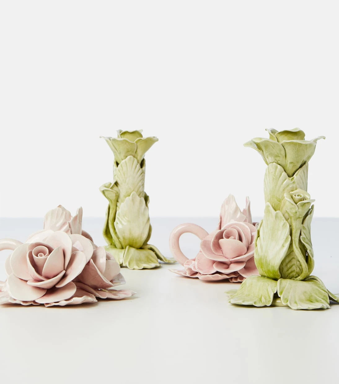 Bitossi - Set of 2 floral ceramic candleholders