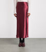Vince Red Satin Crinkled Midi Skirt