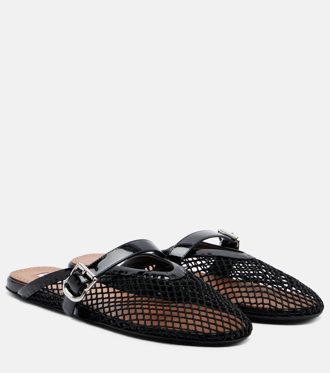 Alaïa - Fishnet leather-trimmed mules