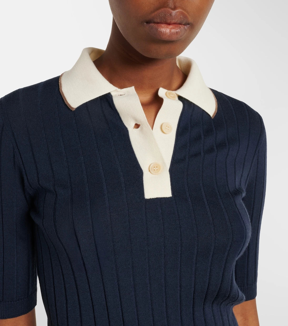 Brunello Cucinelli - Embellished wool and cashmere polo sweater