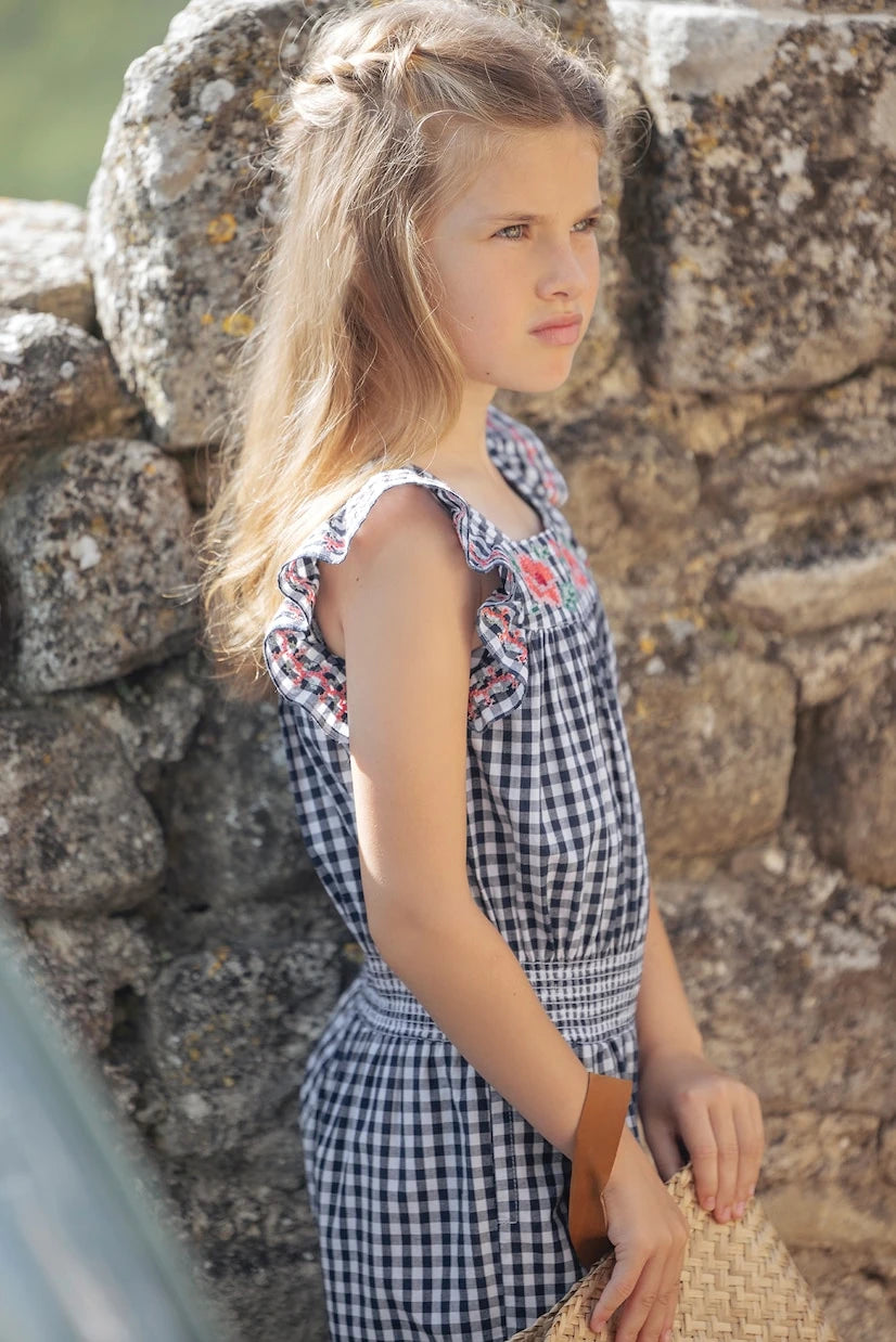 Tartine et Chocolat - Embroidered gingham cotton playsuit