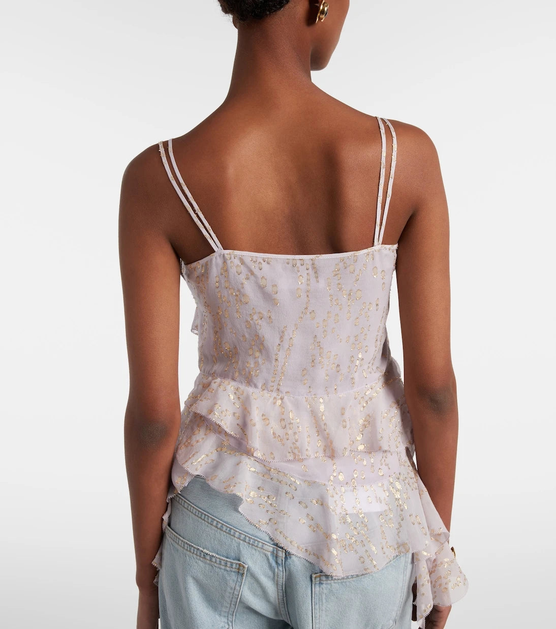 Jacques Wei - Printed ruffled asymmetric silk-blend top