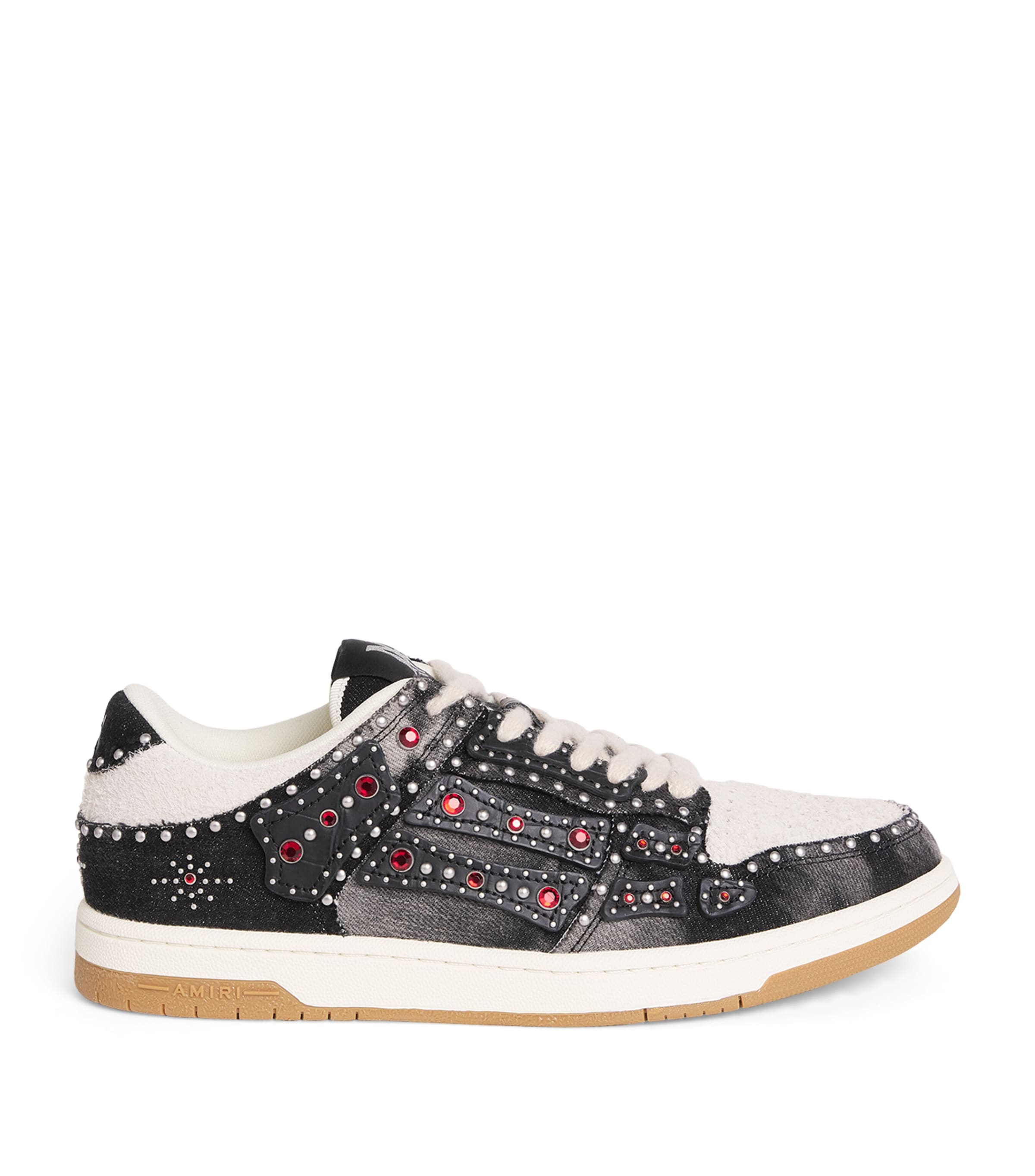 Denim-Suede Studded Skel Sneakers BLACK