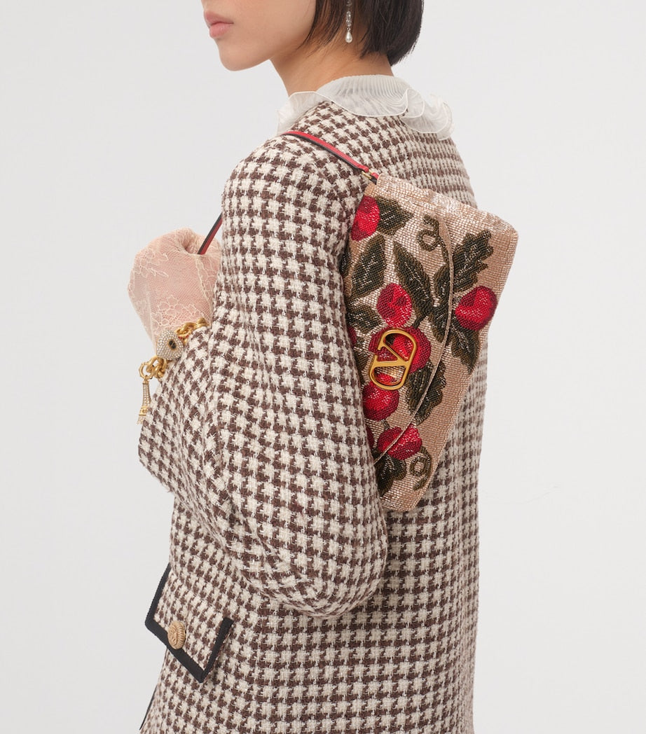 Valentino Garavani Multi Silk Vain Cherry Clutch Bag