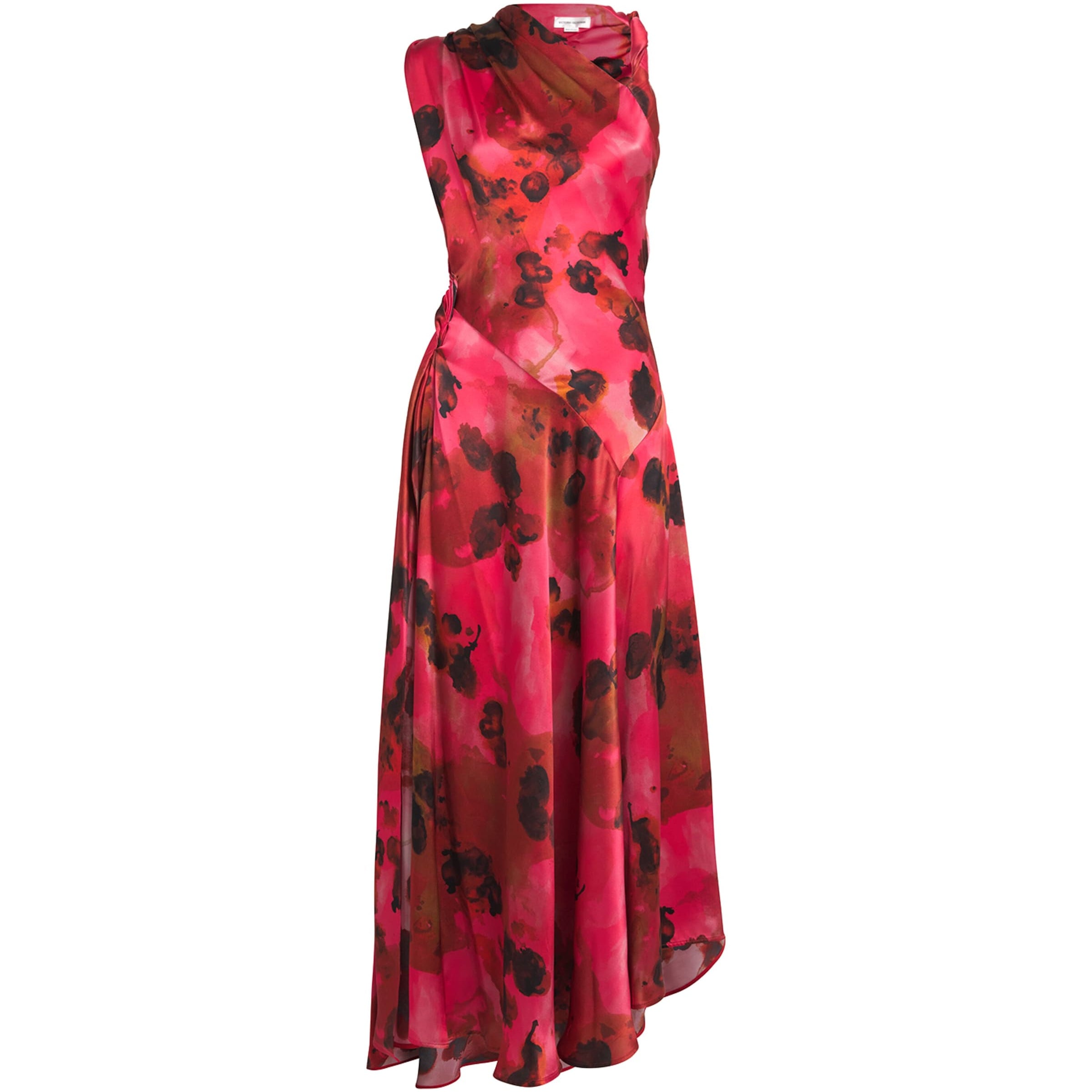 Victoria Beckham Red Silk Floral Draped Midi Dress