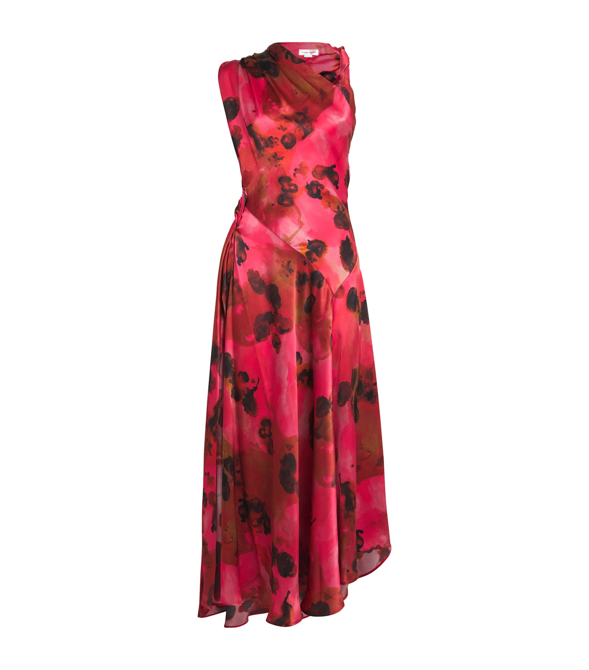 Victoria Beckham Red Silk Floral Draped Midi Dress