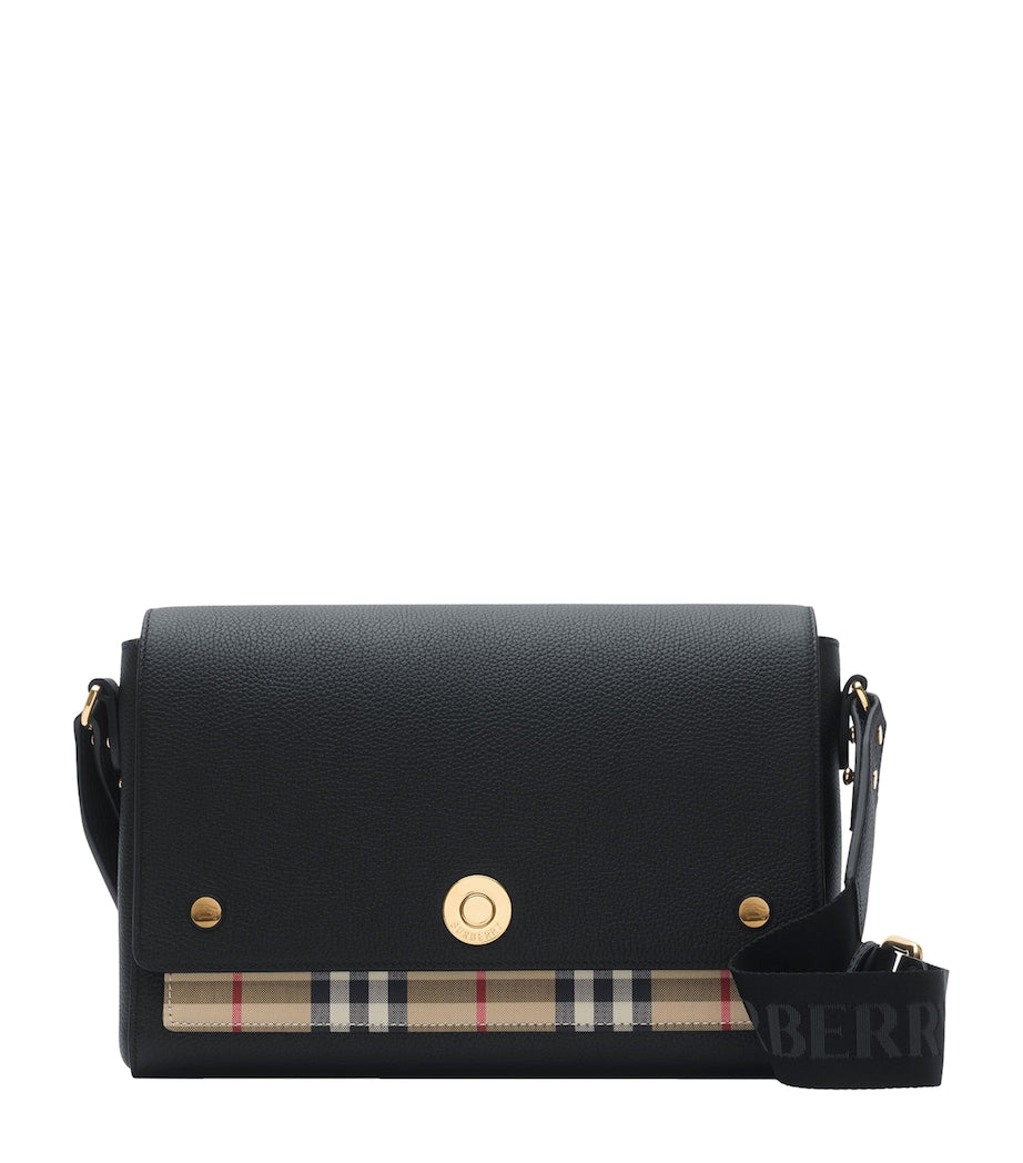 Burberry Black Leather Check-Lined Cross-Body Bag