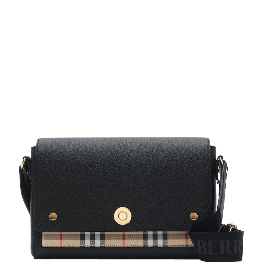 Burberry Black Leather Check-Lined Cross-Body Bag