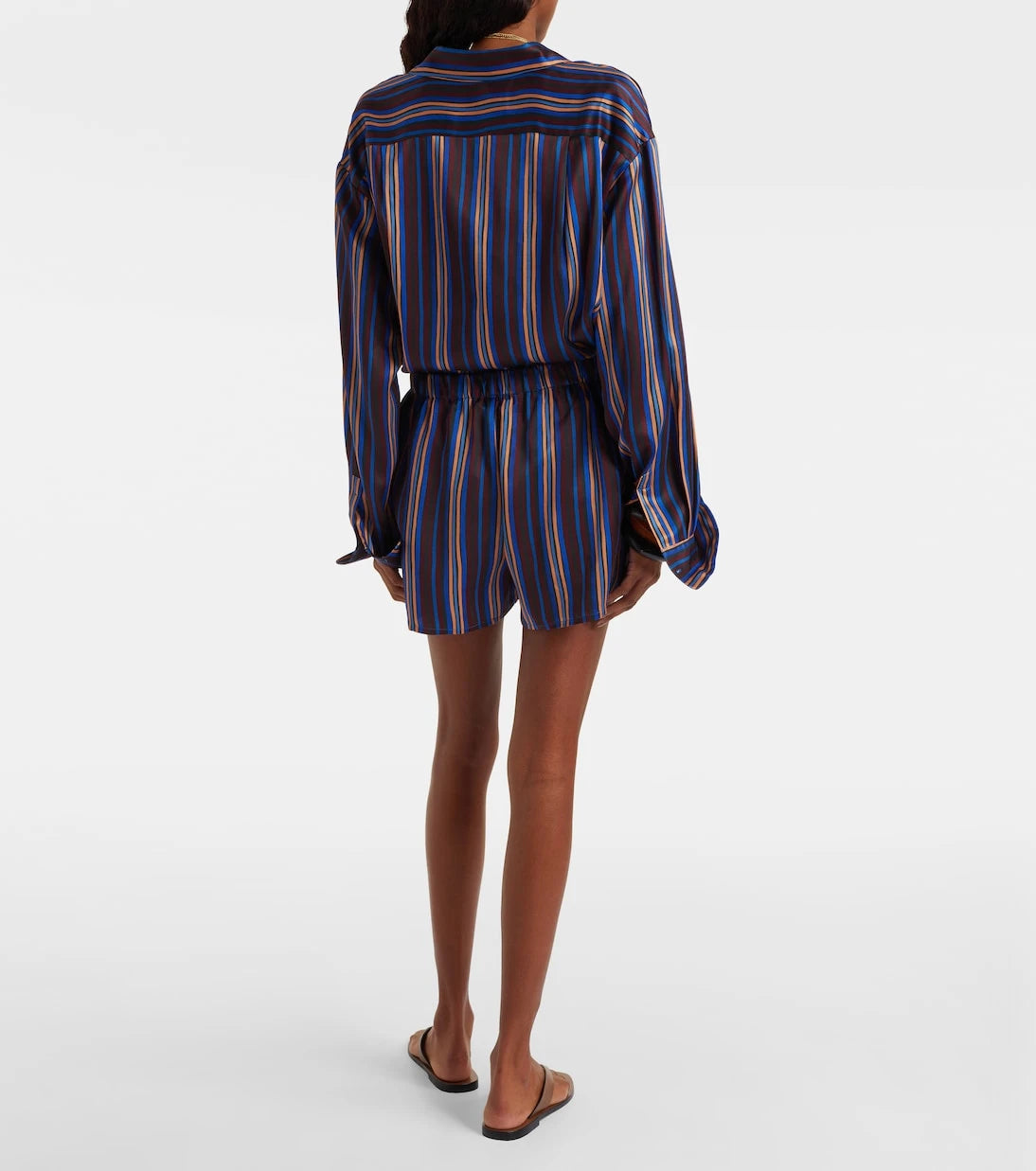 Asceno - Franca striped silk charmeuse pajama shorts