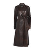 Leather Belted Trench Coat BROWN