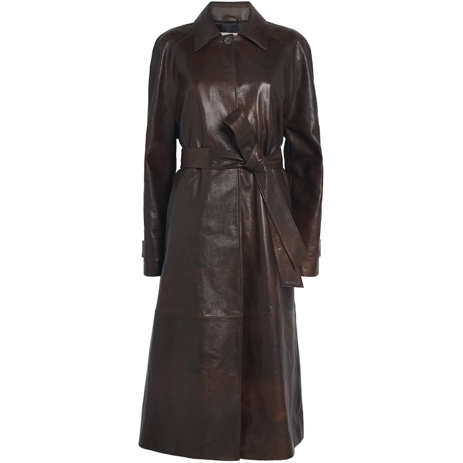 Leather Belted Trench Coat BROWN