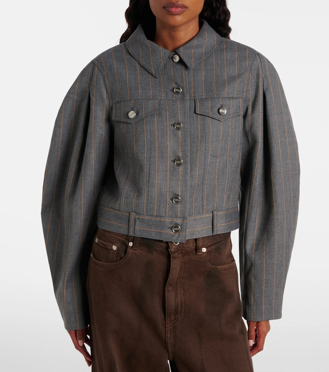 Ganni - Pinstripe cropped jacket