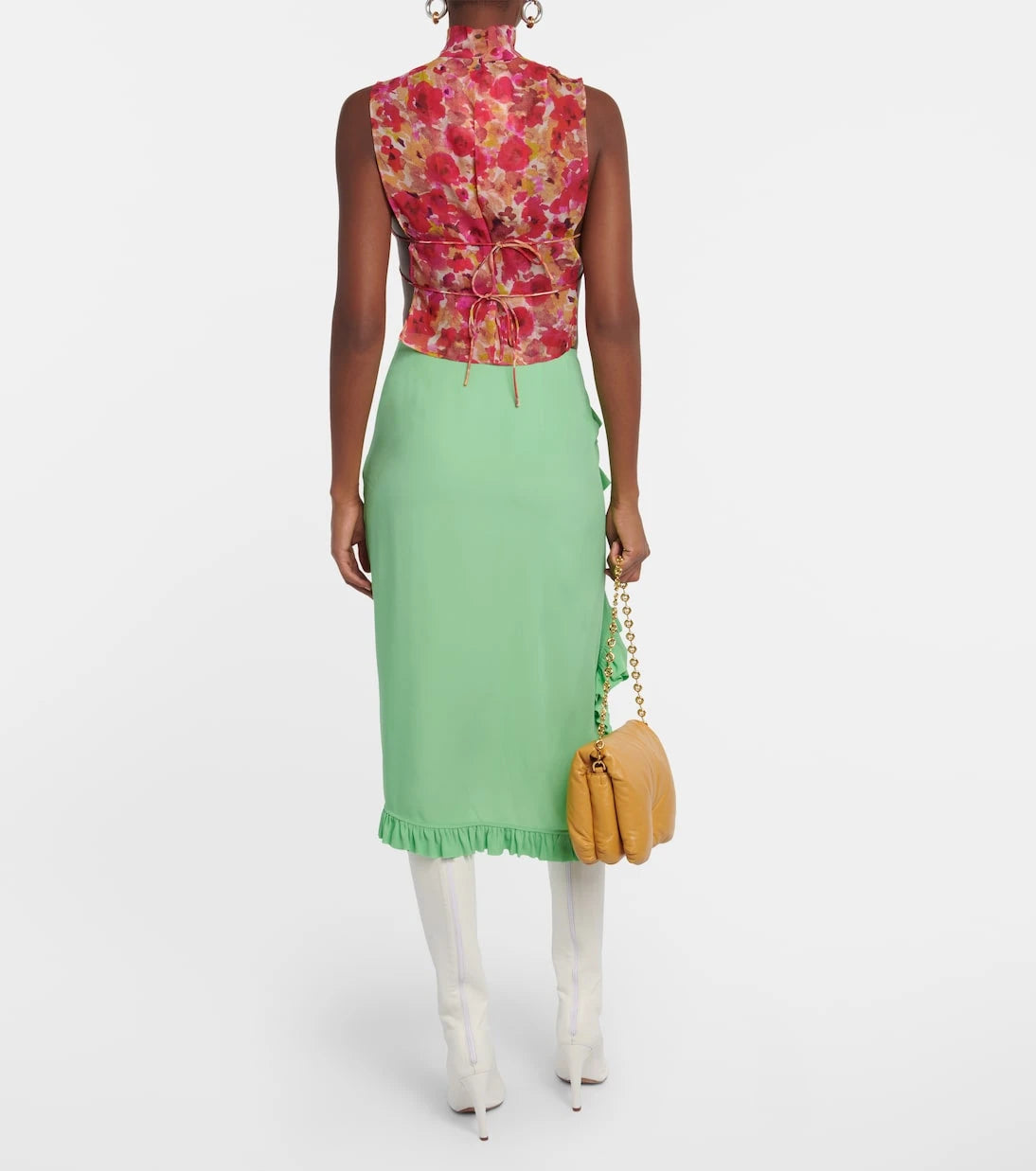 Dries Van Noten - Ruffle-trimmed crêpe midi skirt