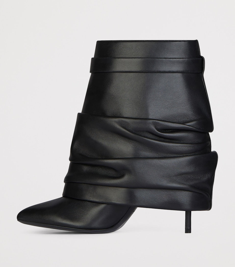 Givenchy Black Leather Scrunched Shark Lock Heeled Ankle Boots 100