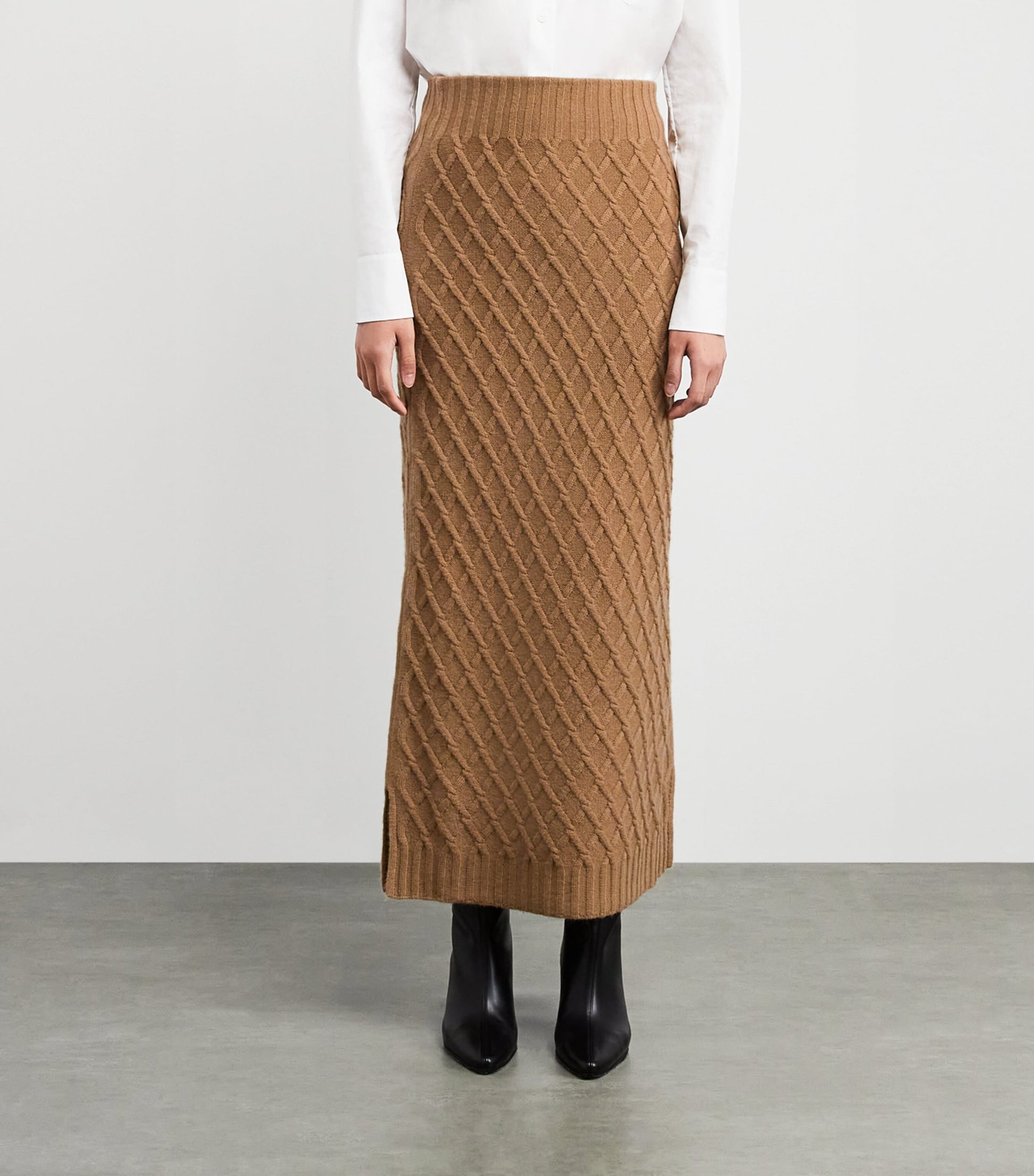 Beige Camel Knit Maxi Skirt