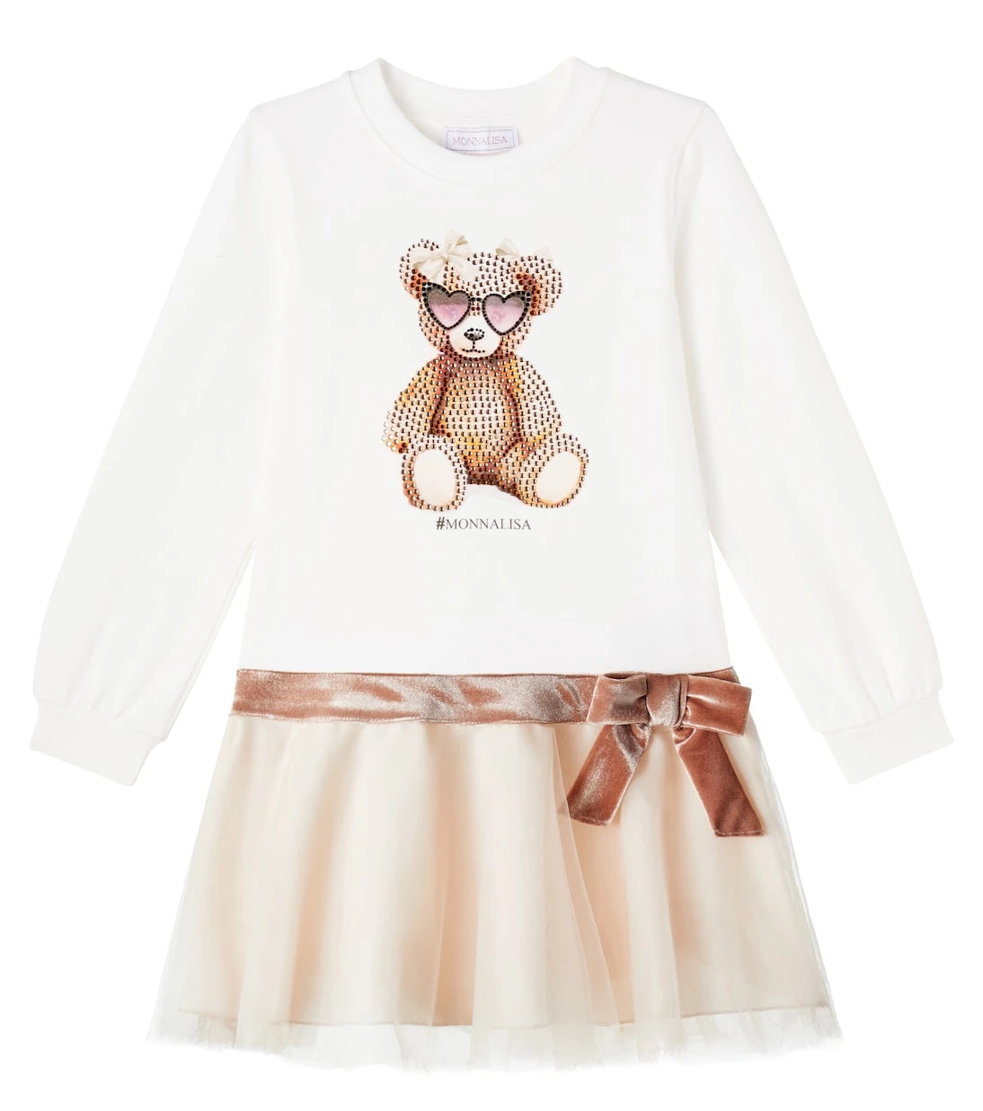 Monnalisa - Embellished printed cotton-blend tulle dress