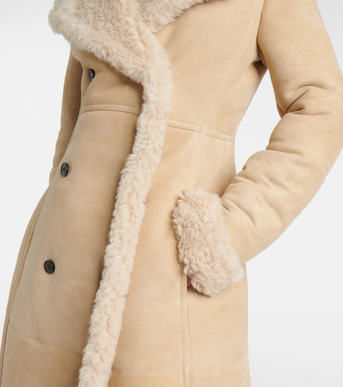 Alaïa - Shearling-trimmed suede coat