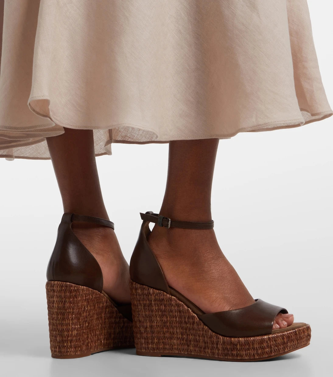 Brunello Cucinelli - Monili leather espadrille wedges