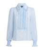 ME+EM Blue Silk-Cotton Lace-Trim Blouse