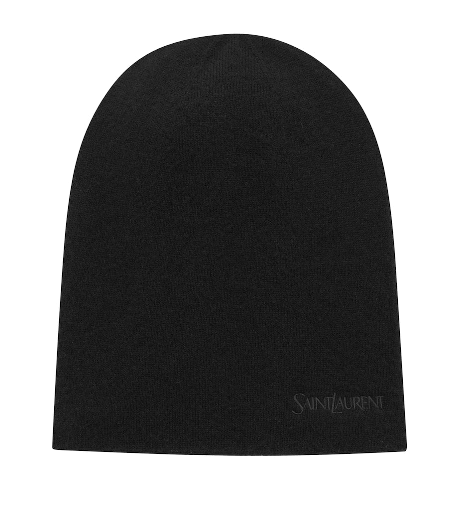 Black Cashmere Embroidered Logo Beanie