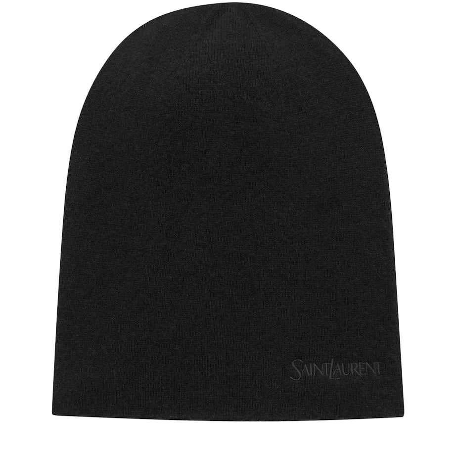 Black Cashmere Embroidered Logo Beanie