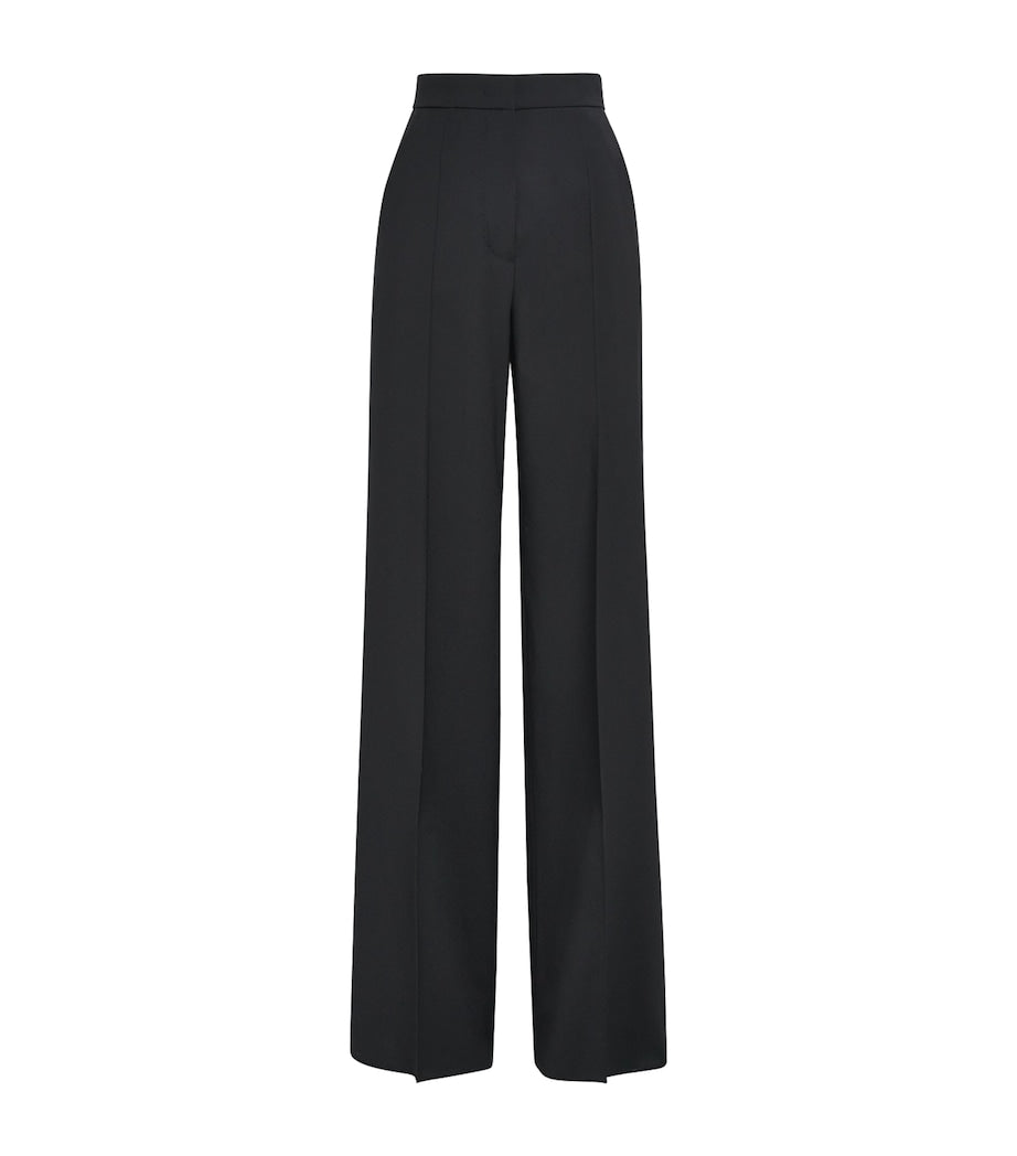 Black Wool Straight-Leg Trousers
