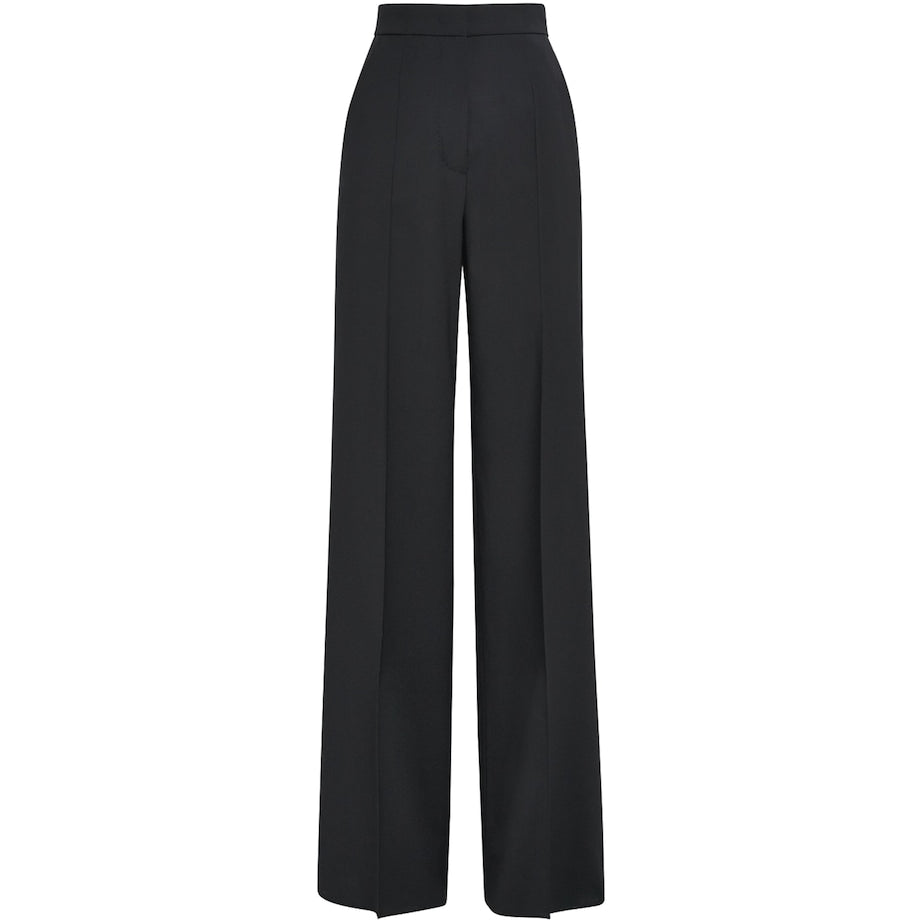 Black Wool Straight-Leg Trousers