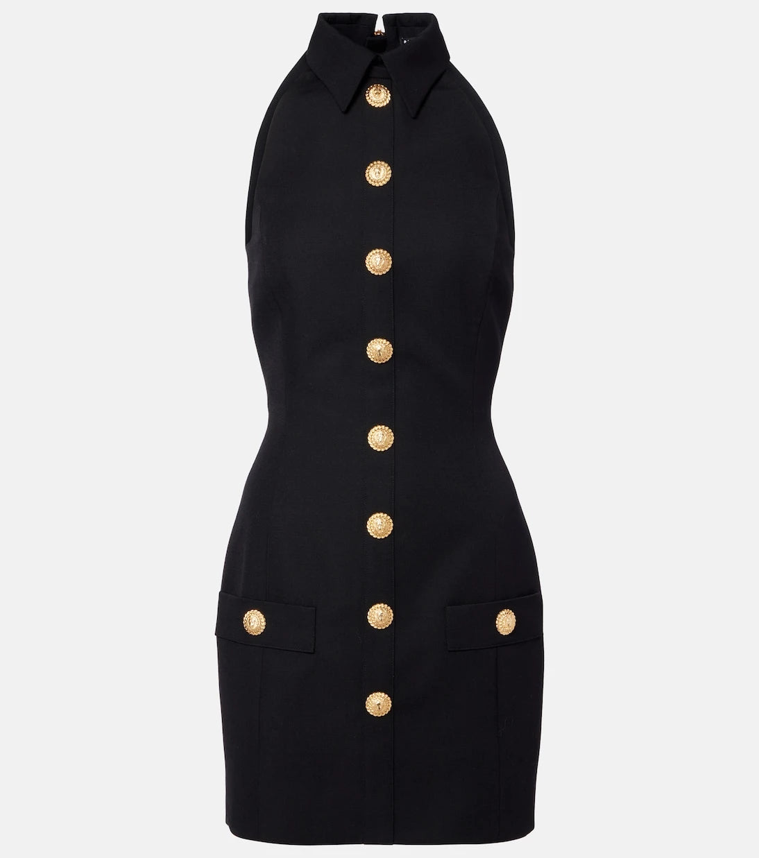 Balmain - Halterneck wool grain de poudre minidress