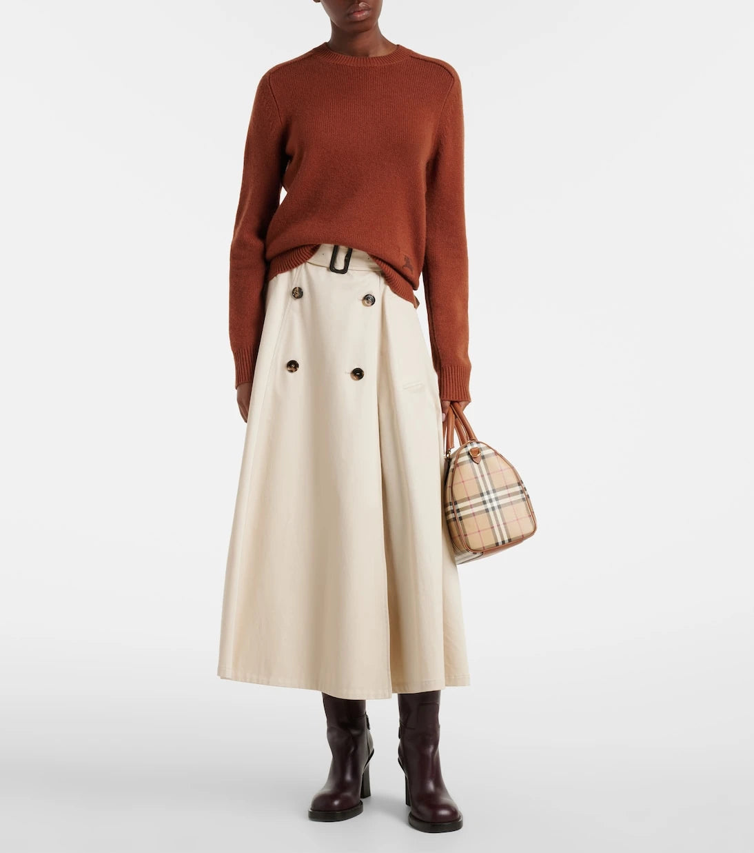 Burberry - Belted cotton gabardine midi skirt