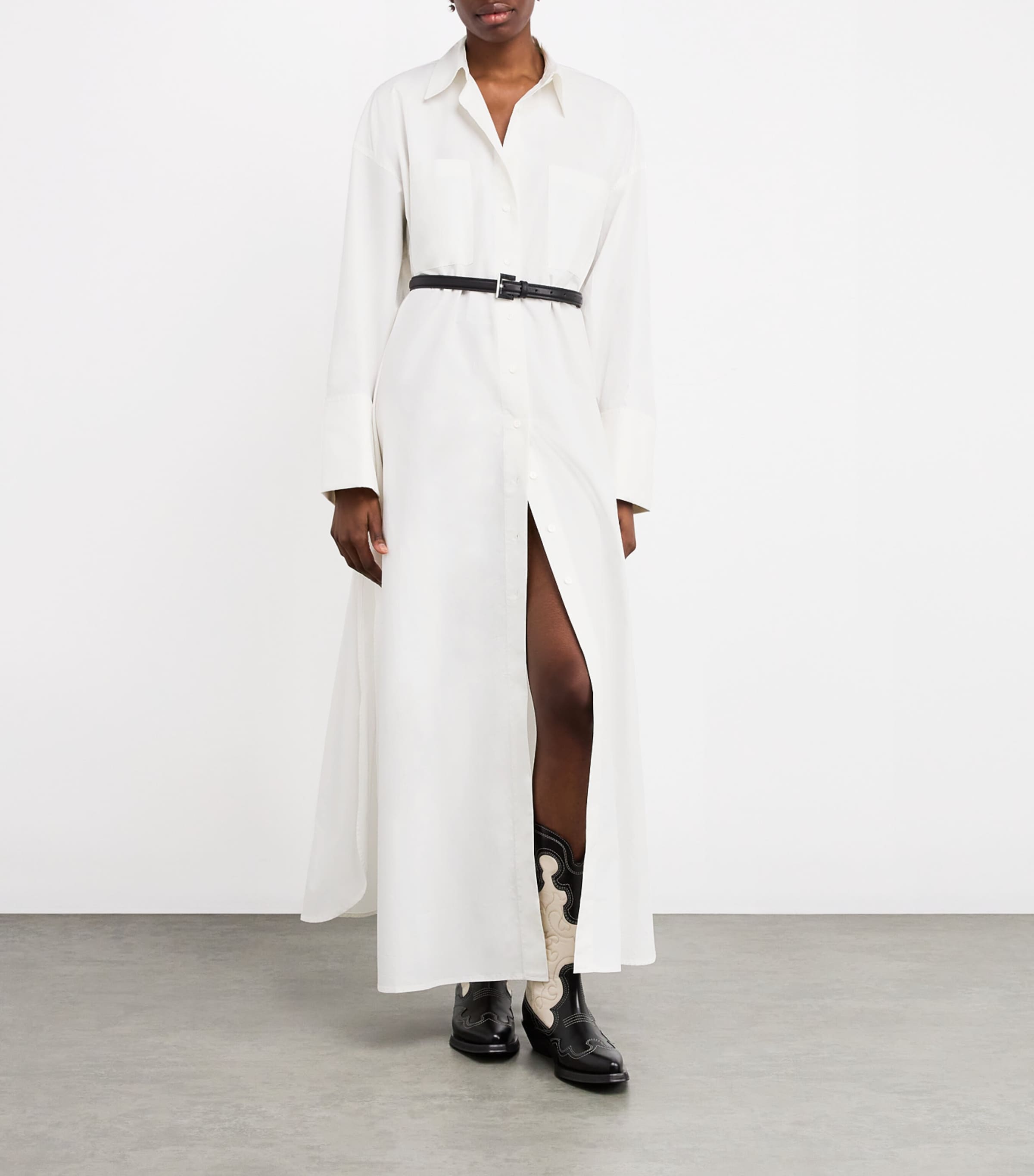 Cotton Shirt Maxi Dress POPELINE WHTE