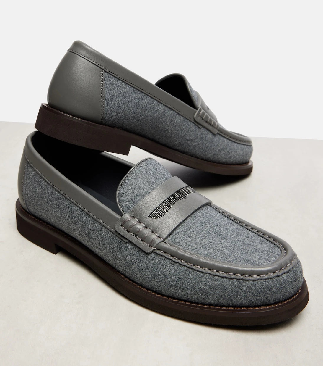 Brunello Cucinelli - Monili leather-trimmed loafers