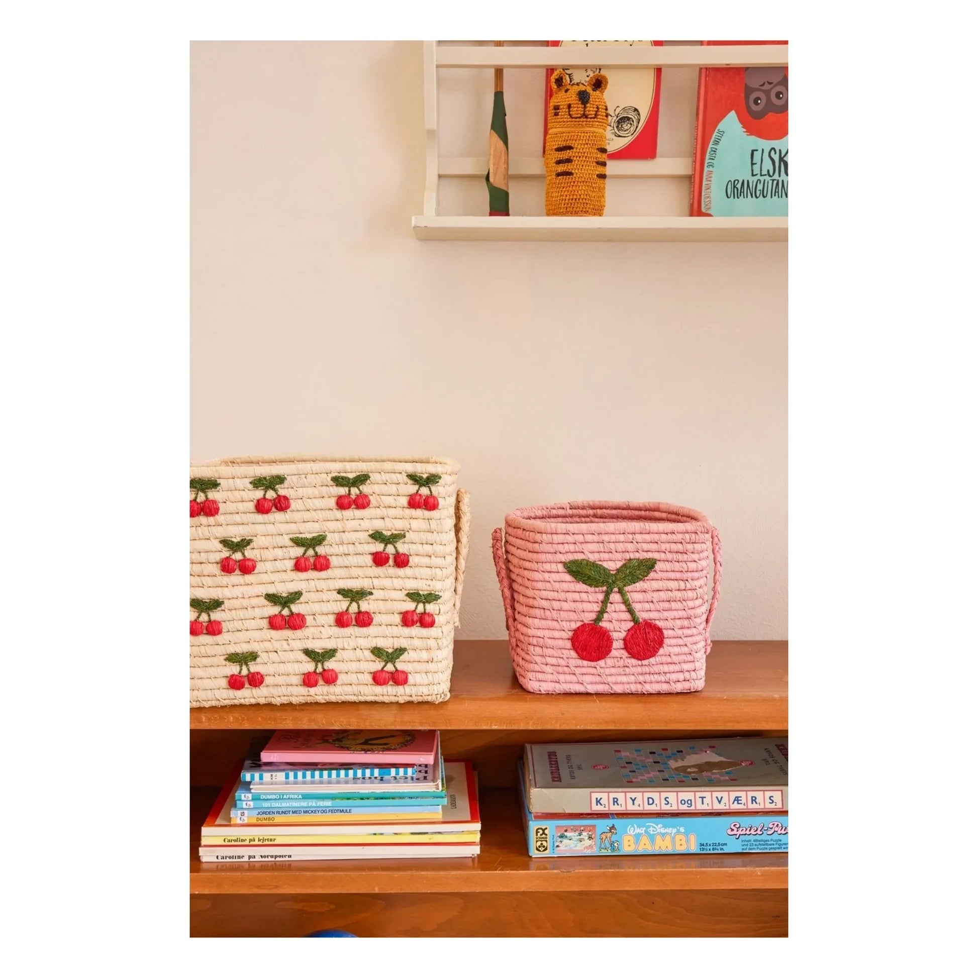 Rice - Cerise raffia storage basket | Pink