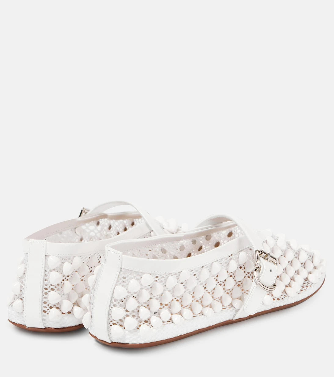 Alaïa - Studded leather-trimmed mesh ballet flats